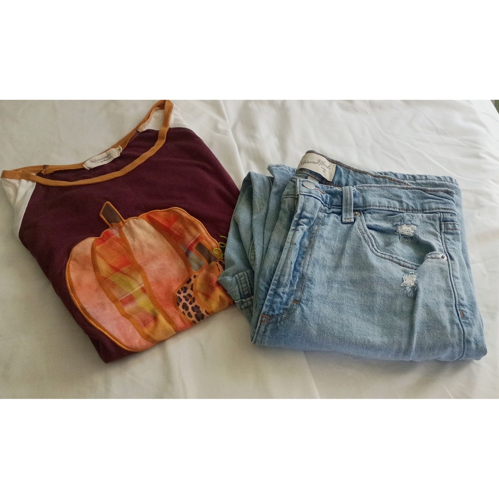 Autumen School Days Jeans 10R & Wanderer Pumpkin Tee Medium Fall Outfit Set Blue